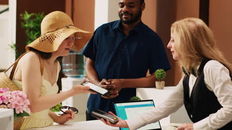 diverse couple using mobile nfc payment