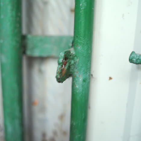 female's hands rotate key in a steel lock and open old metal gate. woman is putting the key into the padlock and unlocking the door gates outdoors. close-up.