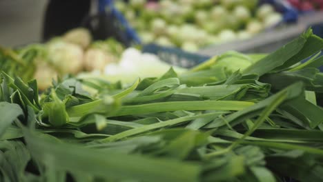 fresh leeks at the market