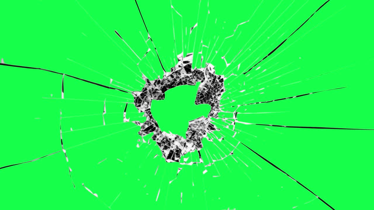 Shattered glass animation, transparent 4K video, green screen