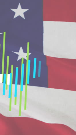 animation of data processing over flag of america