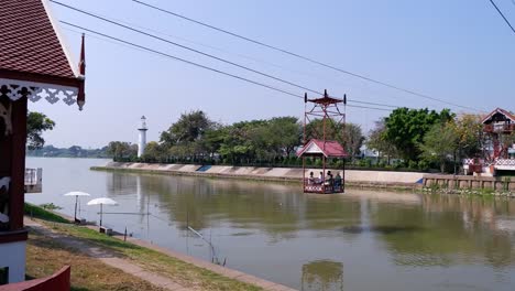 cable car crossing river in ayutthaya, thailand