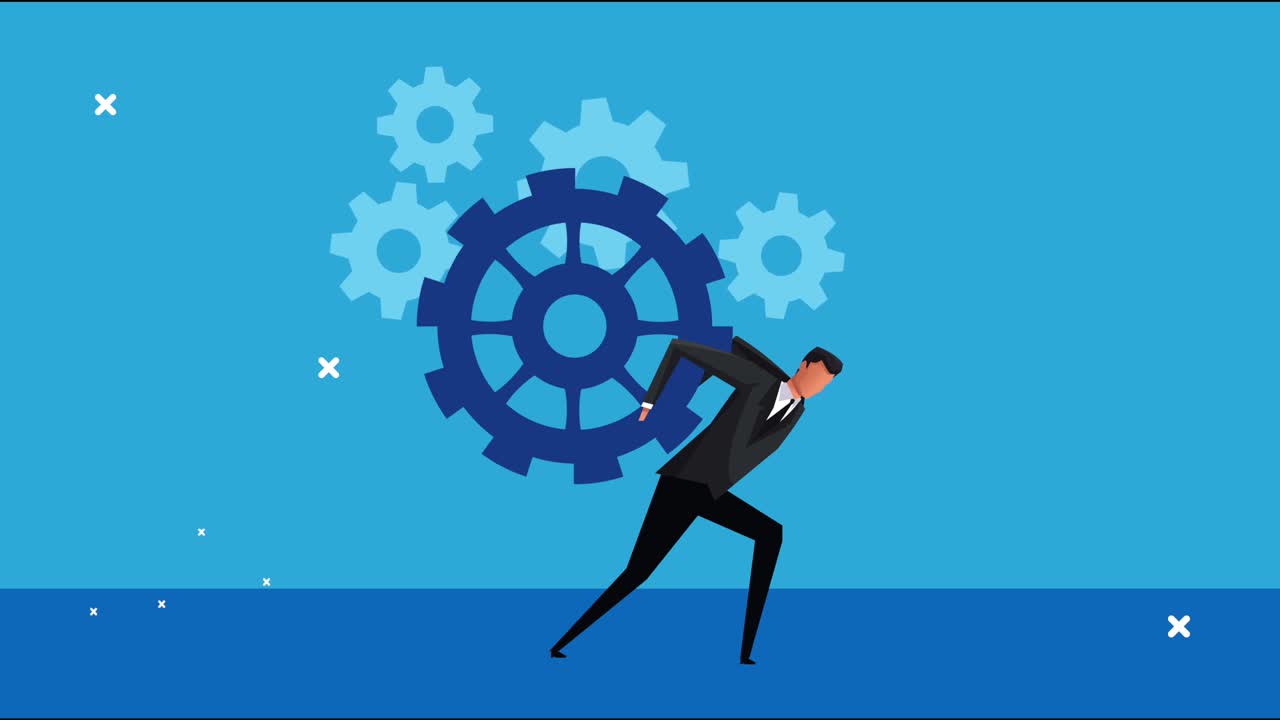 우아한 성공한 사업가 기어를 들어올리는 애니메이션