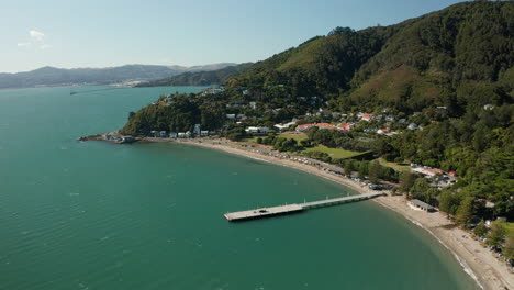 drone shot of eastbourne bay in wellington, new zealand