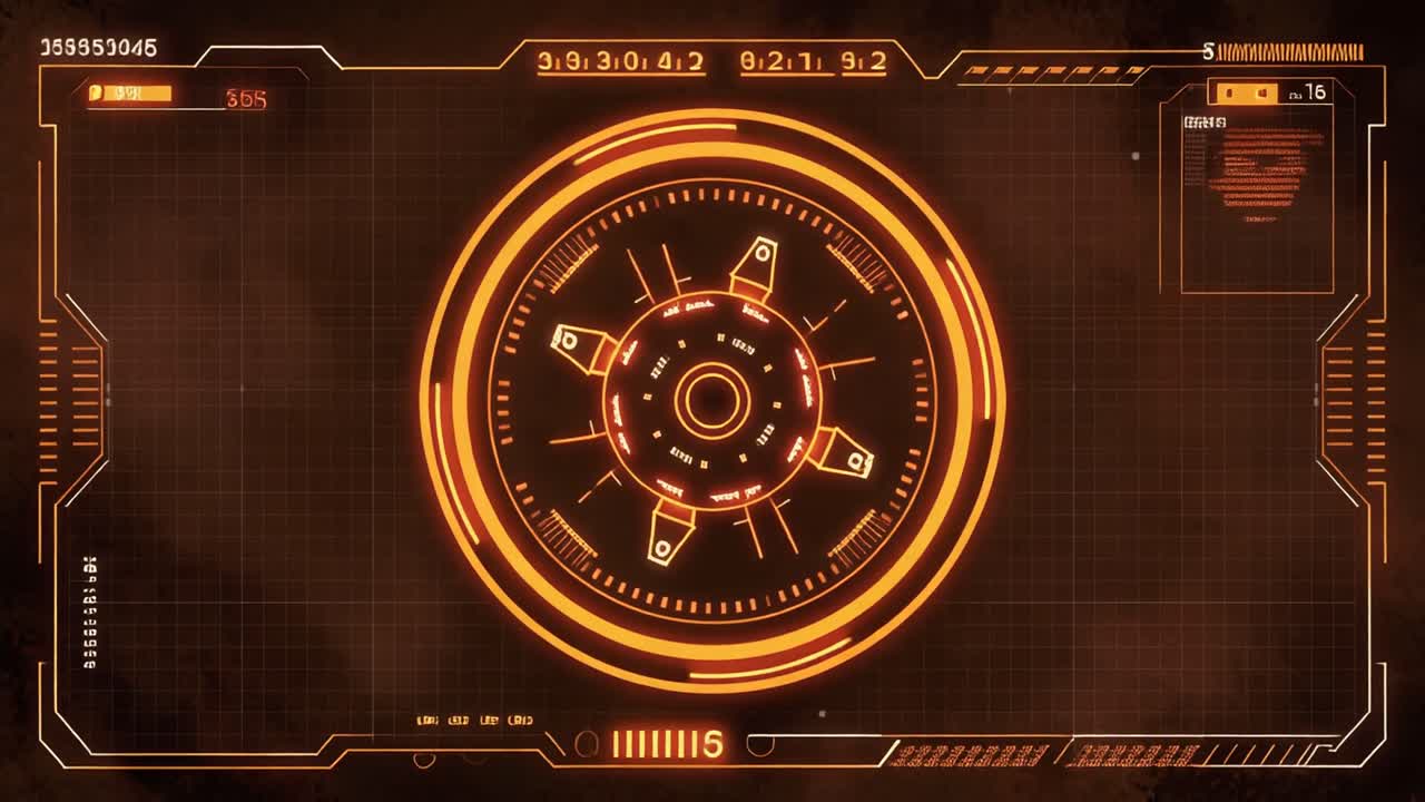 Futuristic Glowing Orange HUD Interface with Digital Data