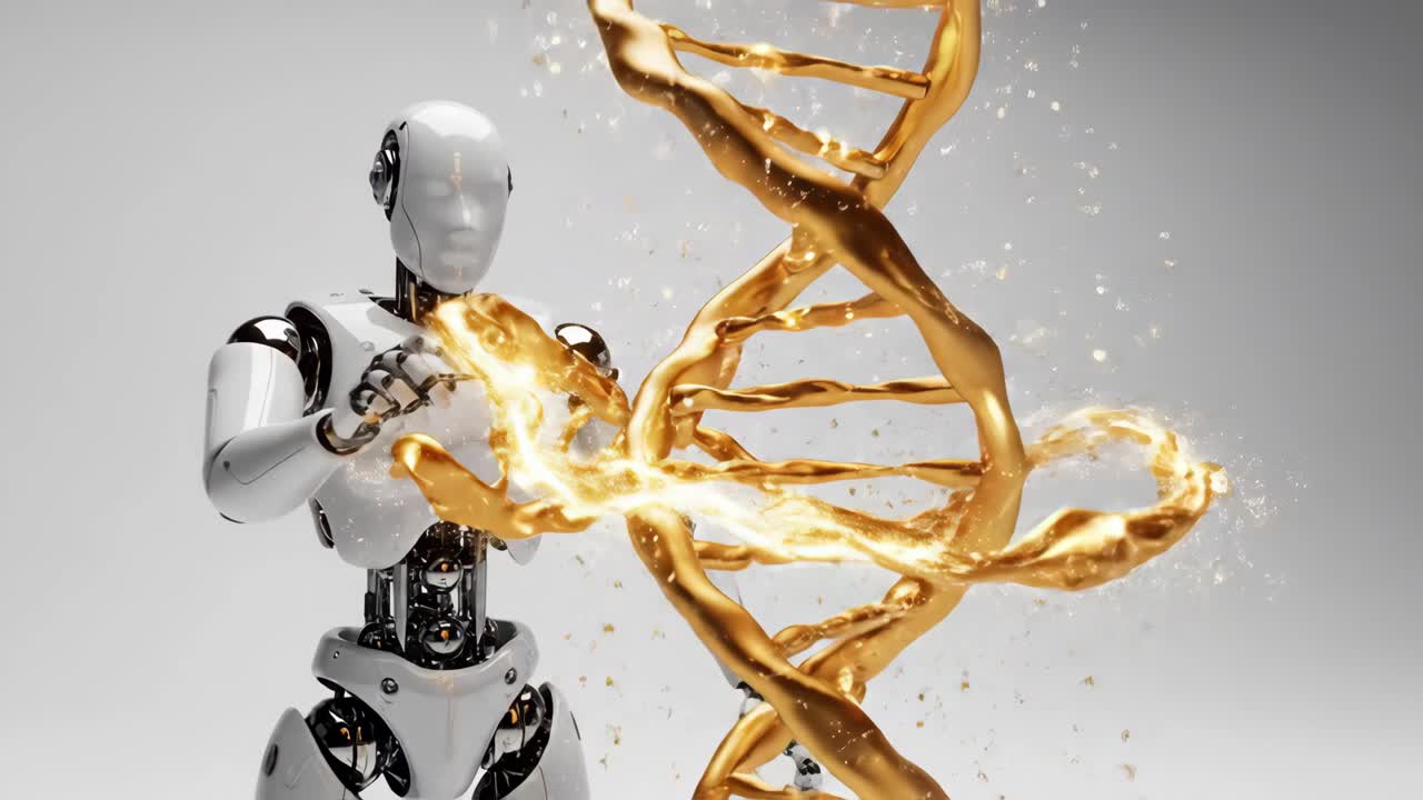 Robot manipulating golden DNA structure
