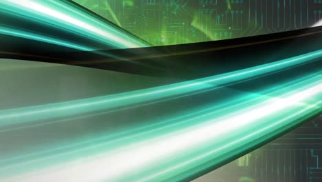animación de senderos de luz sobre procesamiento de datos y placa de circuitos informáticos