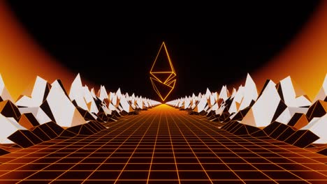 gold ethereum crypto coin rotated on the blockchain road background vj loop