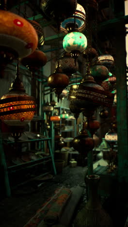 moroccan style hanging lanterns in a street market