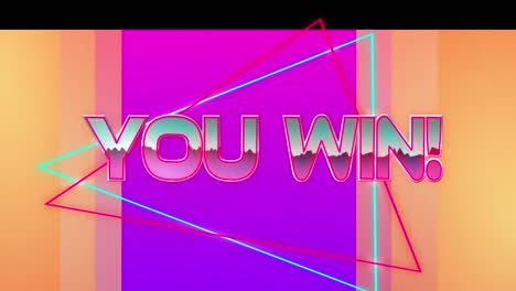 animation of you win text over colorful geometrical background