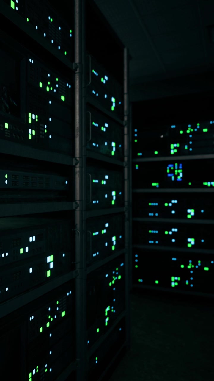 Server intelligenti illuminano un data center durante le ore di punta serali.