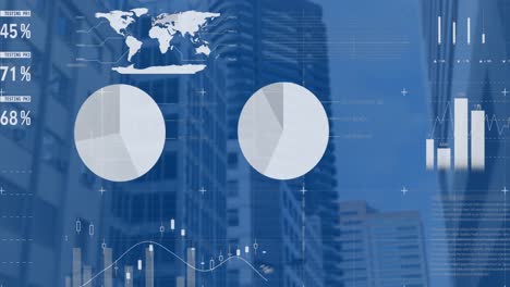 Animation-of-statistical-data-processing-against-view-of-tall-buildings