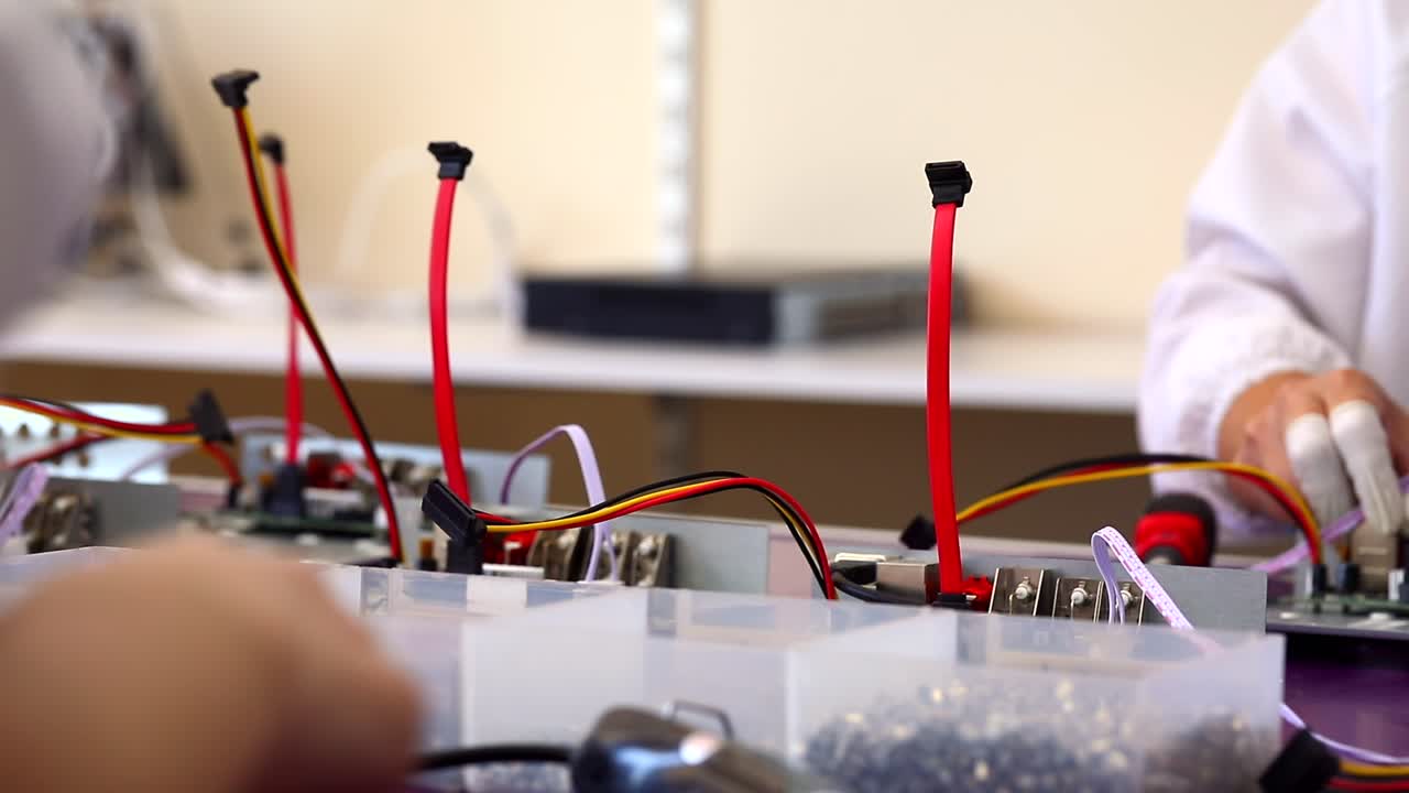 инженеры прикрепляют материнскую плату к шасси винтами