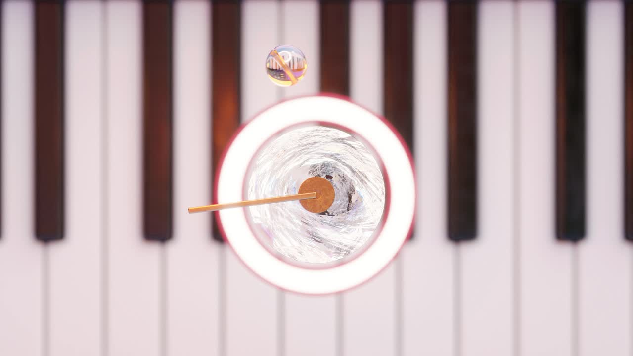 3D rendering of dynamic lever hitting ball against piano keys