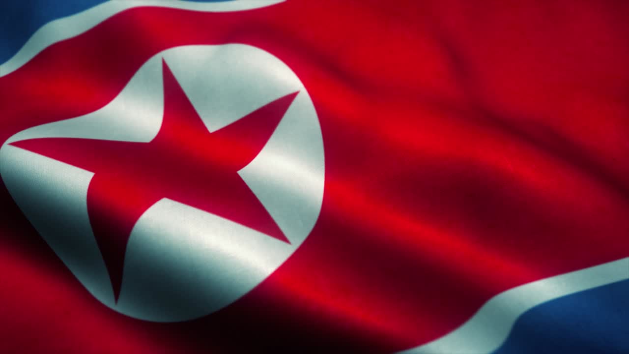 바람에 흔들리는 북한 발, 북한의 국기, 북한의 상징, 이 없는 루프 애니메이션, 4k