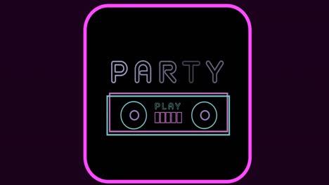 Animation-of-neon-party-text-over-dark-background