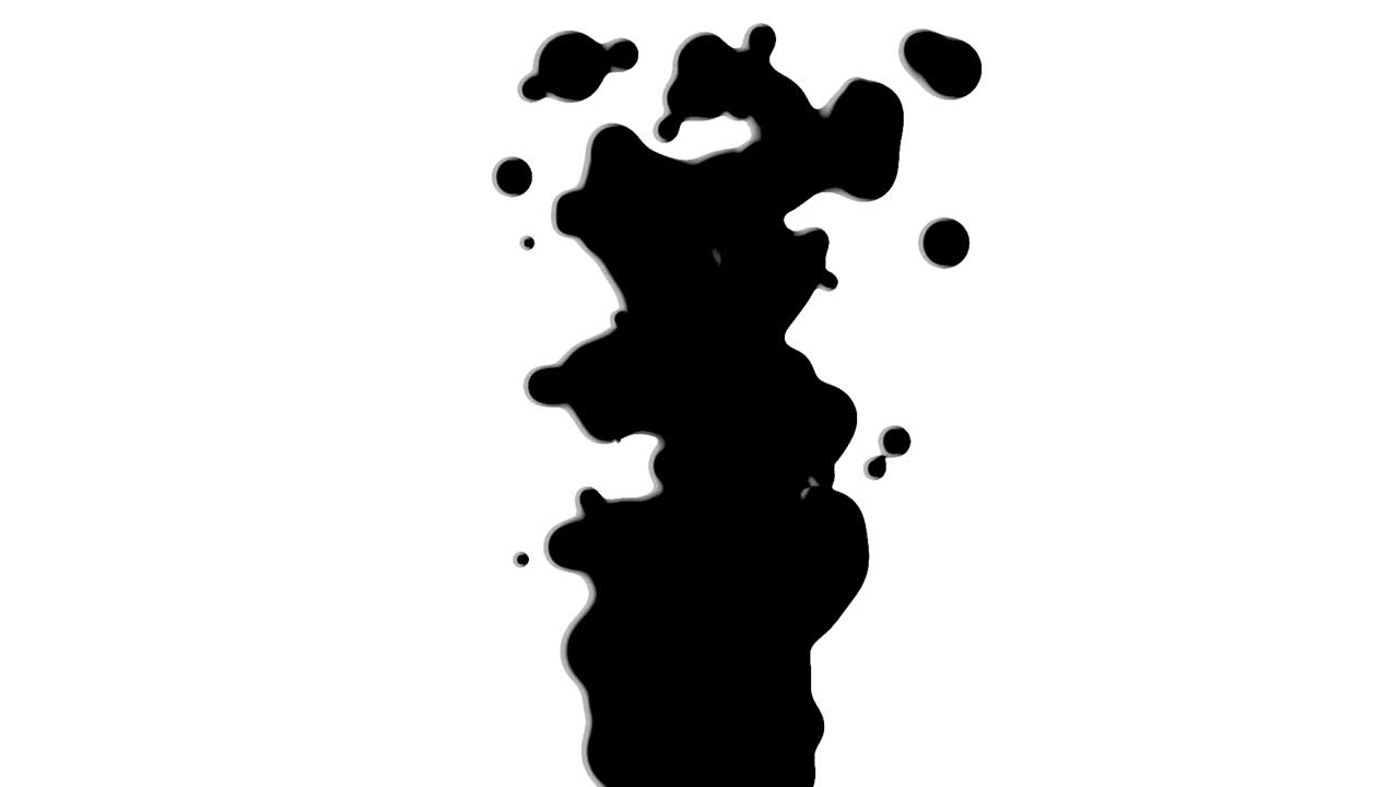 Liquido nero e macchie di schizzi su gradiente bianco