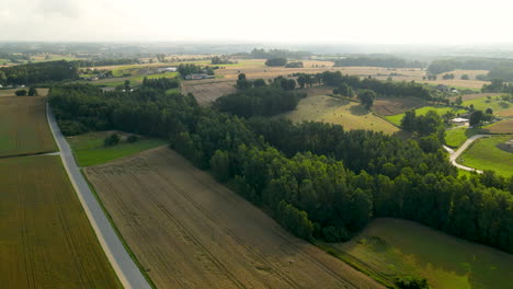 Aerial-View-Of-Countryside-Land-With-Dense-Trees-In-Summer-Near-Czeczewo-In-Poland