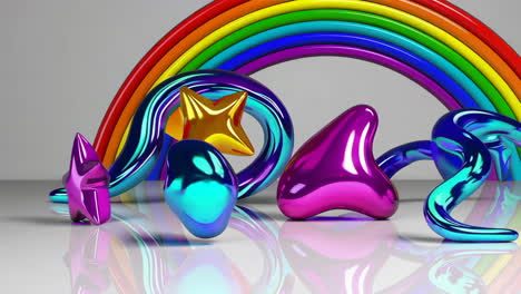 vibrant 3d abstract shapes with rainbow background