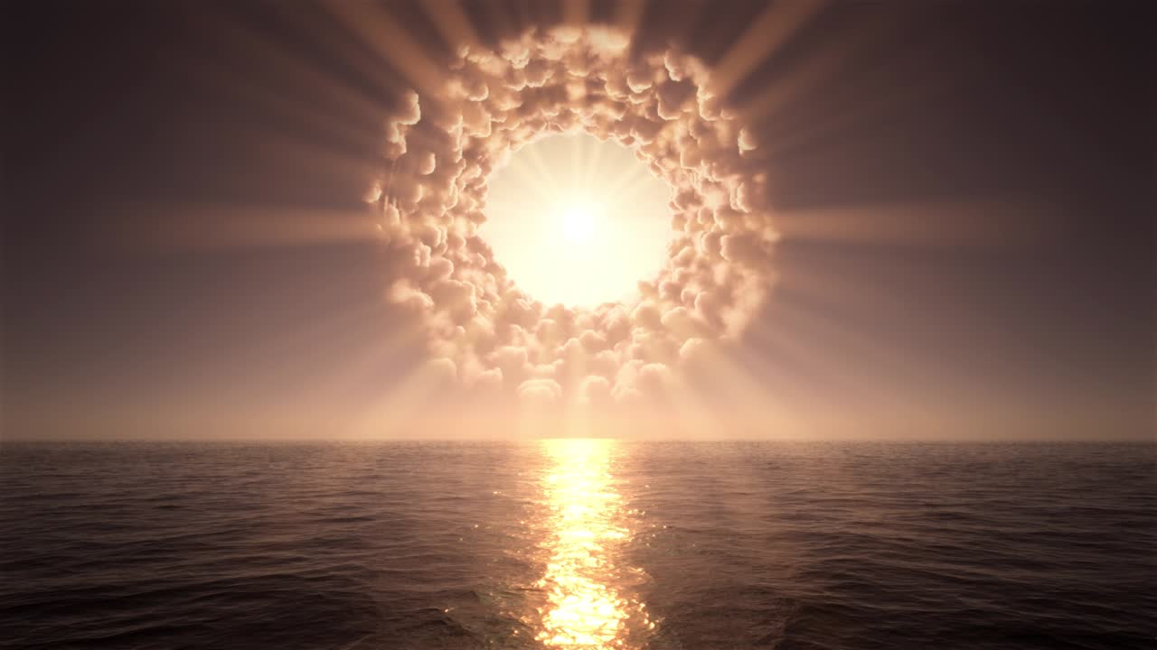 Tunnel in the clouds over the sea