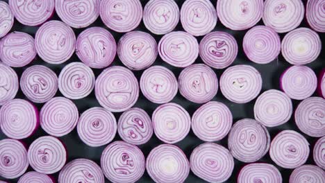 cut red onion in light flashes