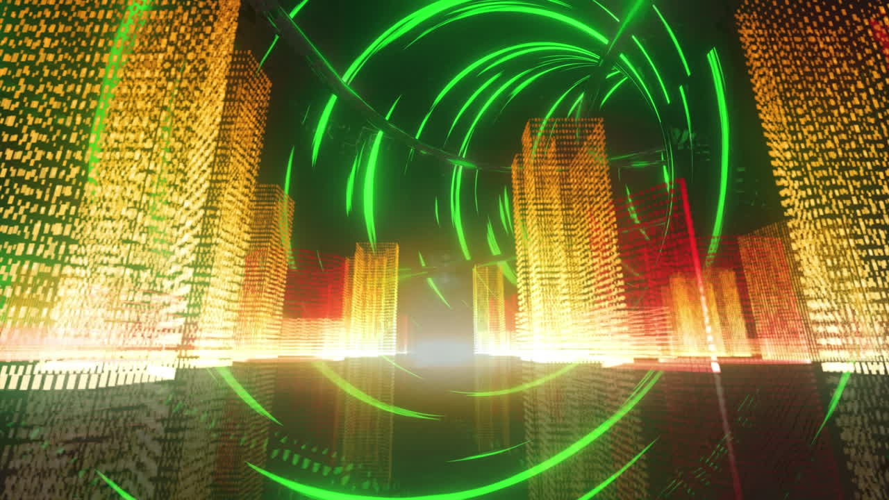 디지털 도시를 디지털 터널을 통해 애니메이션화합니다.