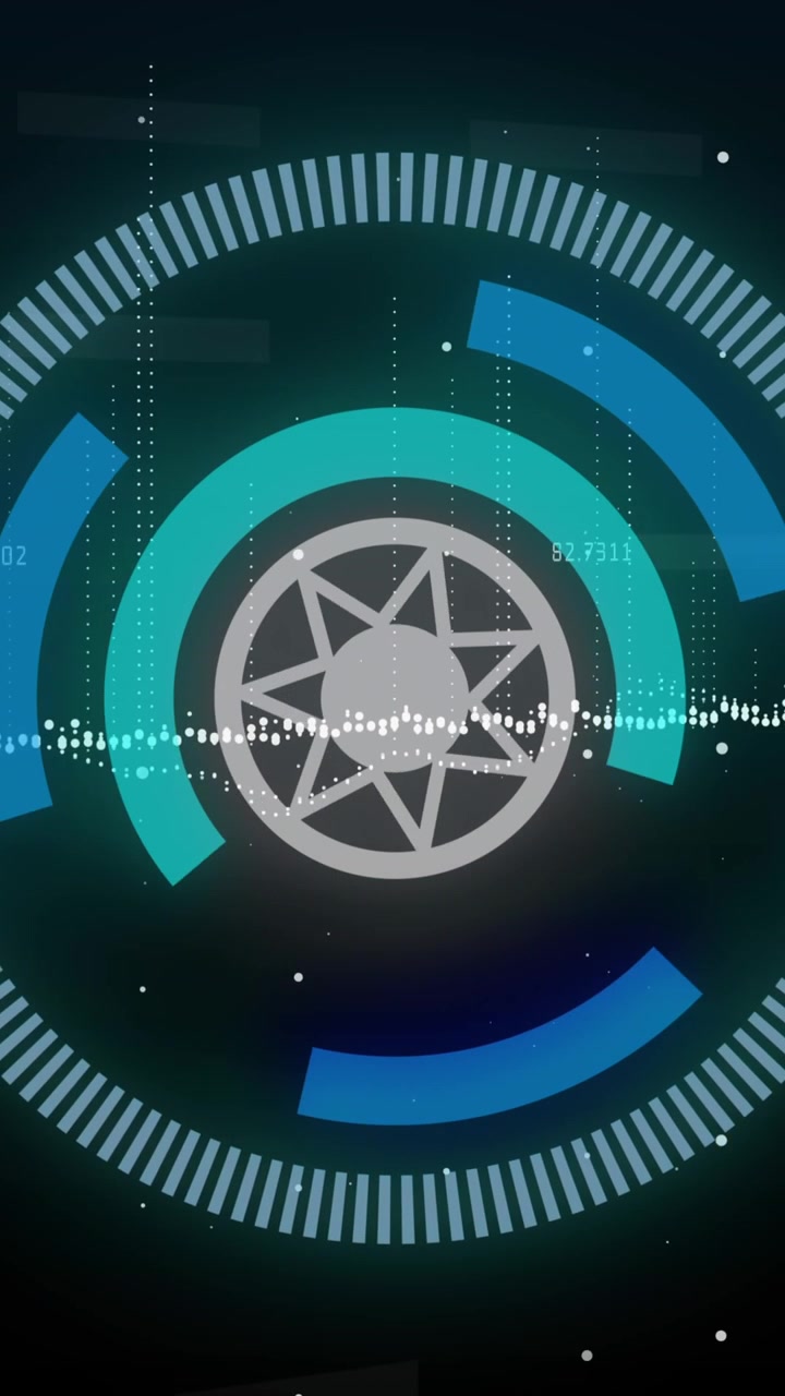 Elaborazione dati e icona di caricamento dati blu su sfondo nero.
