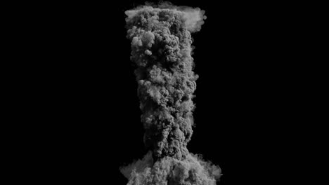 close-up of the explosion and thick black smoke. explosion and fire with smoke on an isolated black background with alpha channel, fire and explosion of a bomb or fuel, real smoke.