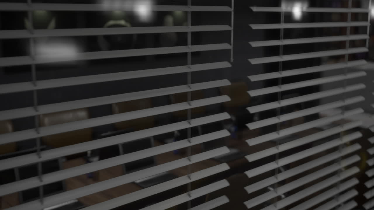 Shadows and light interplay through blinds in a tranquil indoor space