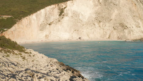 Rugged-Coastal-Pale-Cliffs-At-Porto-Katsiki-Beach-In-Ionian-Island-of-Lefkada,-Greece