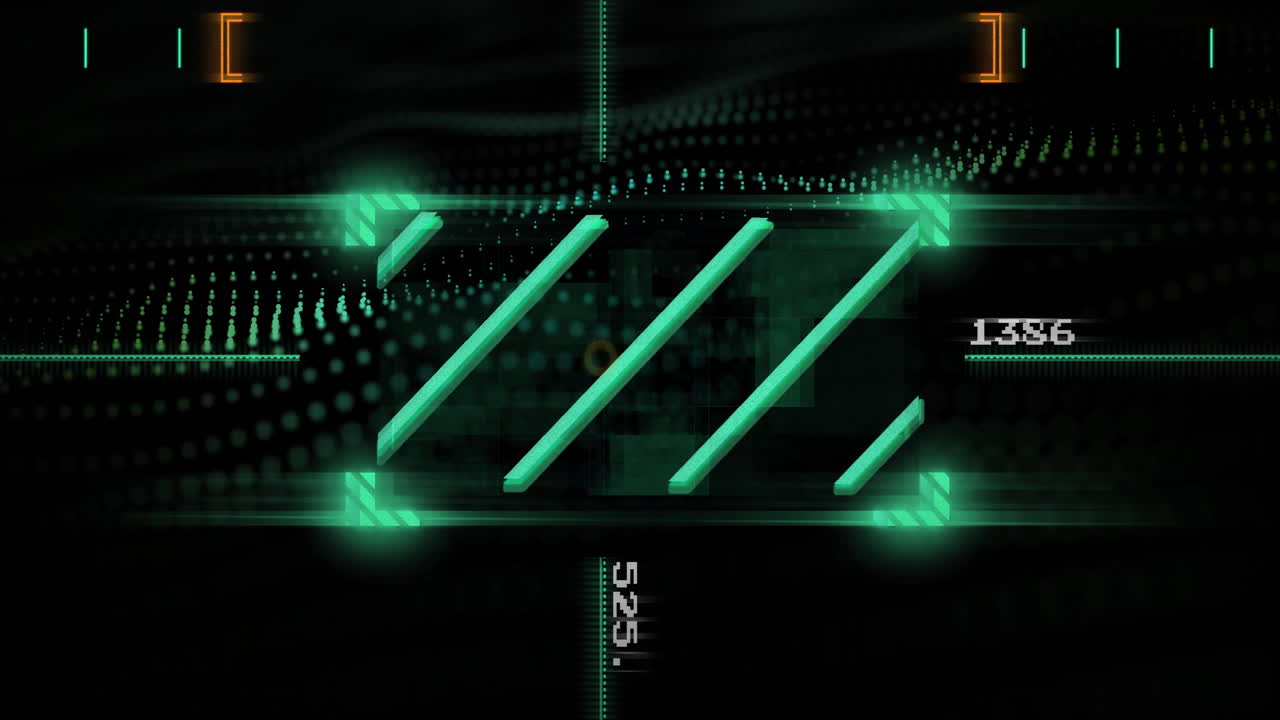 녹색 디지털 바와 숫자 애니메이션 어두운 배경에 점형 패턴