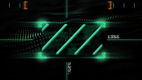 animación de barras y números digitales verdes sobre un fondo oscuro con patrones punteados