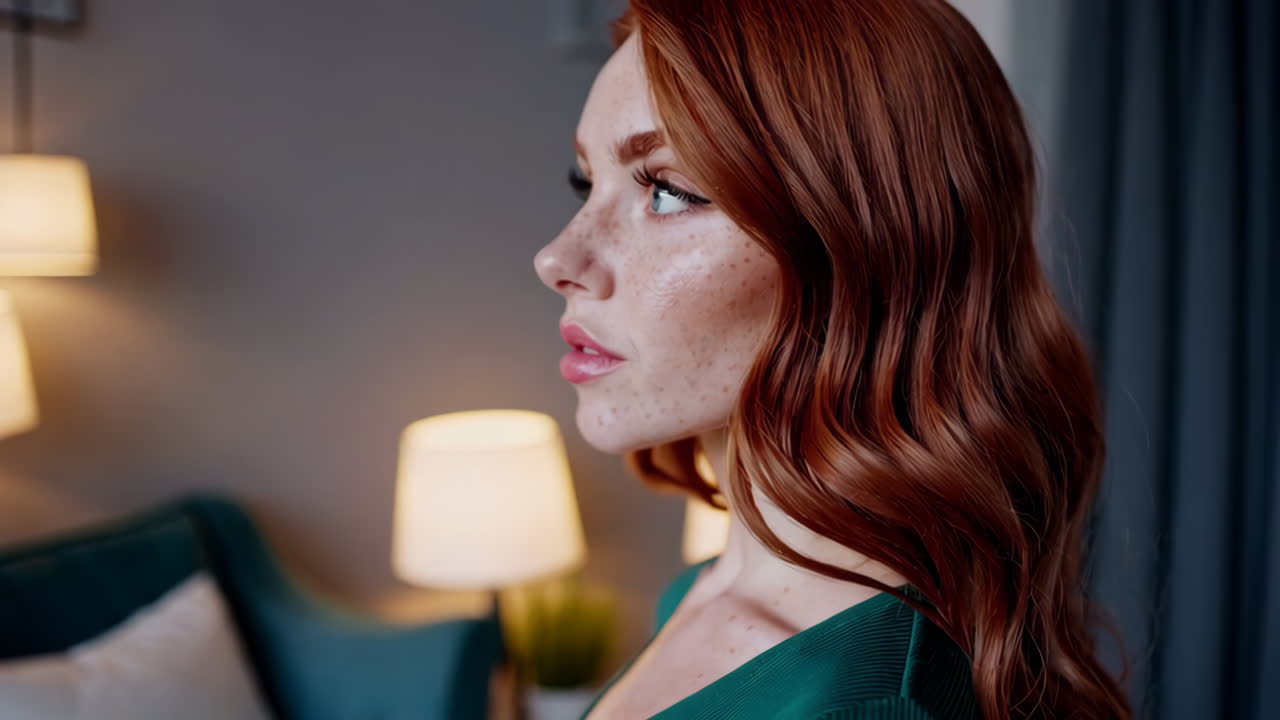 Woman in Green Dress with Red Hair