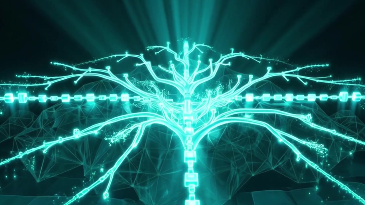 Digital Tree Growth Animation with Glowing Geometric Network