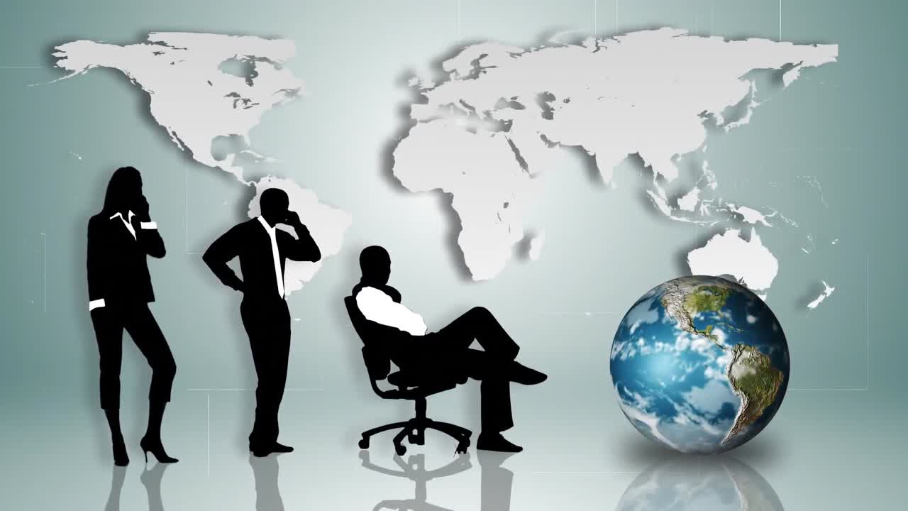 세계를 배경으로 하는 사업가들의 실루 ⁇ 의 애니메이션