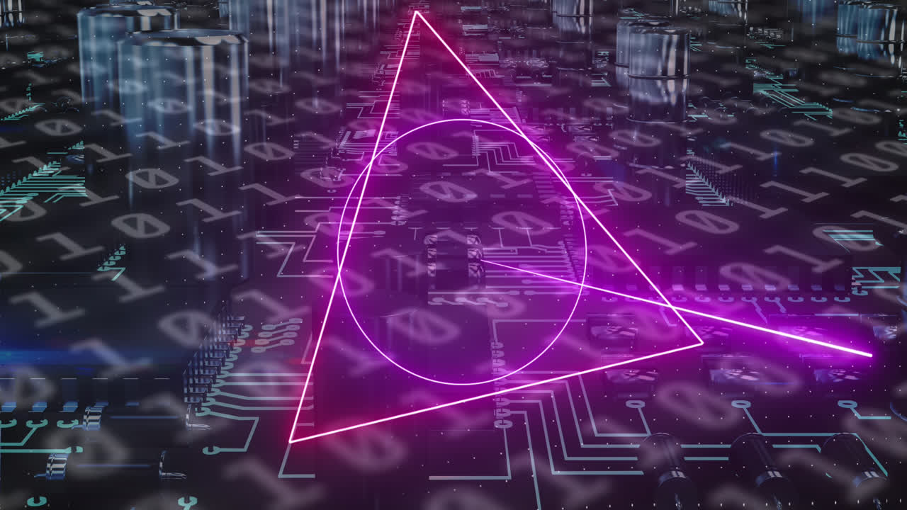 animación de formas de neón que se mueven sobre una red de conexiones