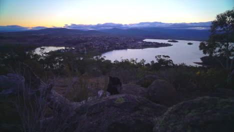 stunning epic incredible sunrise sunset lake jindabyne top view australia colorful still peaceful drone by taylor brant film