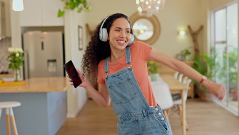 Home,-dance-and-woman-with-a-smartphone