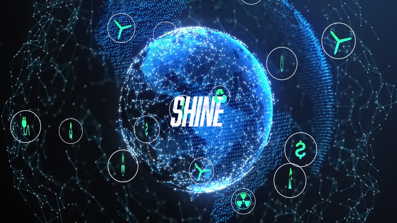 지구의 어두운 배경 위에 떨어지는 아이콘의 애니메이션