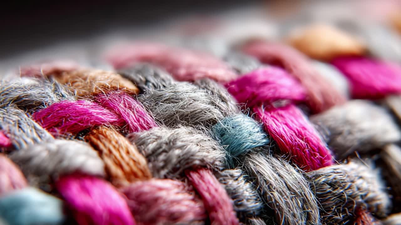 Intricate Close-Up of a Colorful Woven Textile, Showcasing the Detailed Interlacing of Strands in Various Shades, Highlighting the Tactile Texture and Craftsmanship