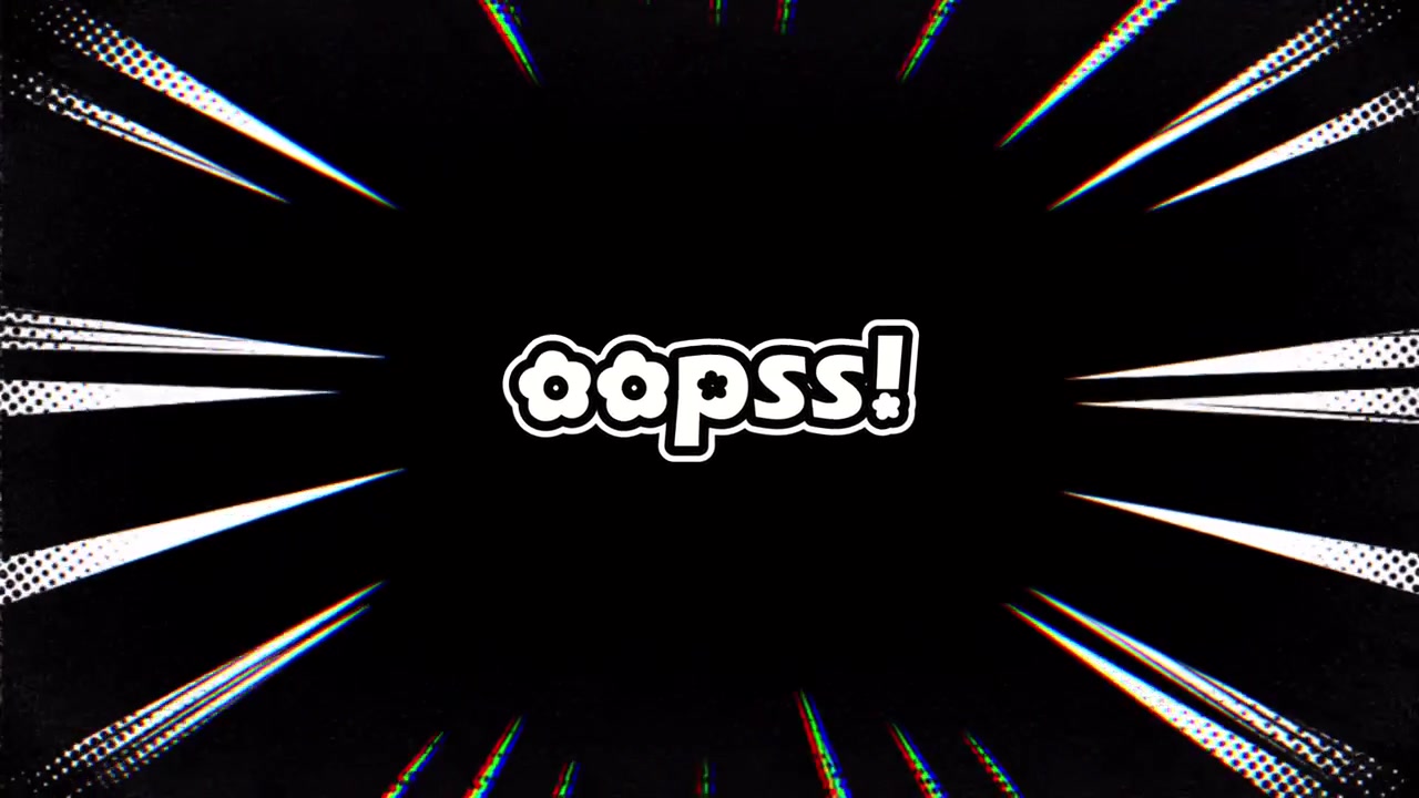 Testo animato 'Ops' in stile fumetto con effetto glitch