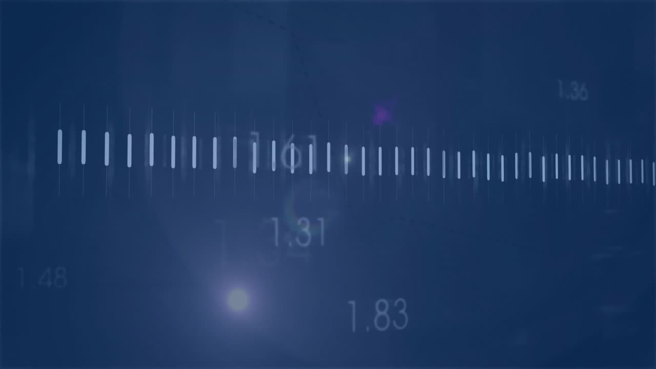 Glowing light on ruler scale with numbers on dark blue background