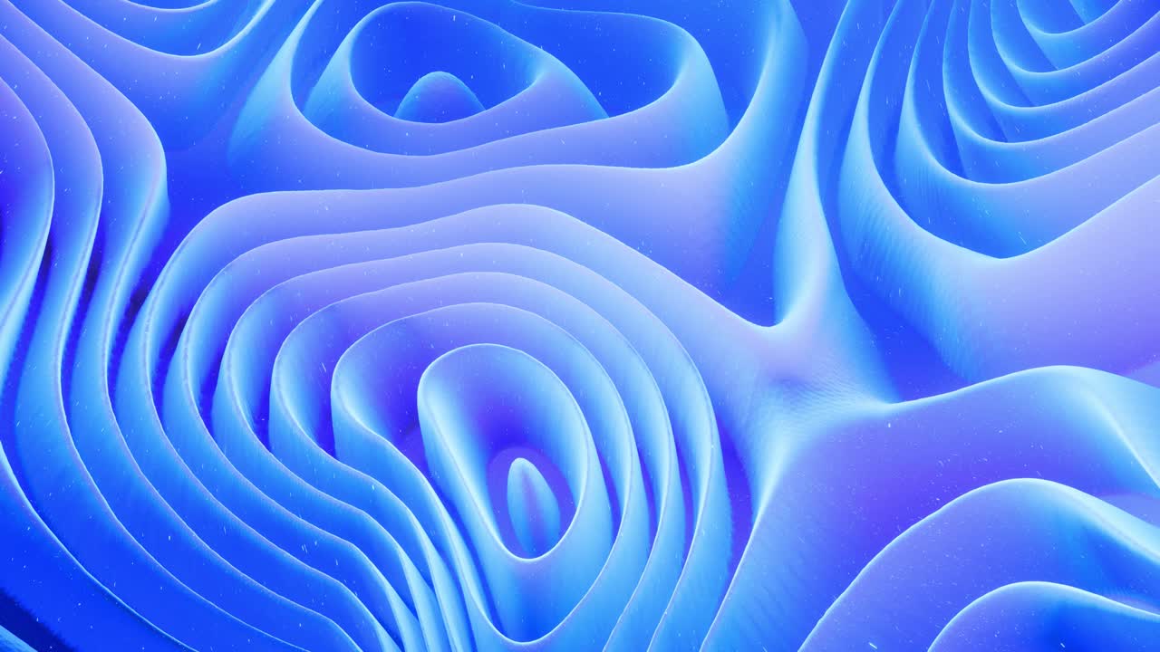 Beautiful abstract 3D surface with glitter sparkles, abstract 3d waves run on surface in loop. Blue gradient, soft matte material with light inner glow. Smoothly 4k animation