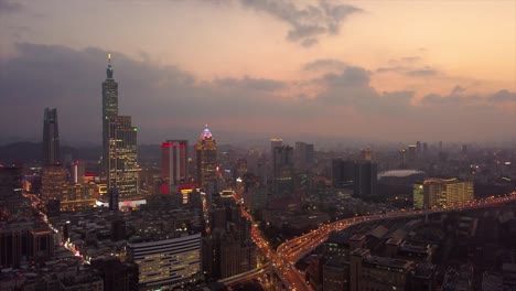 taiwan sunset sky taipei city center traffic streets aerial panorama 4k