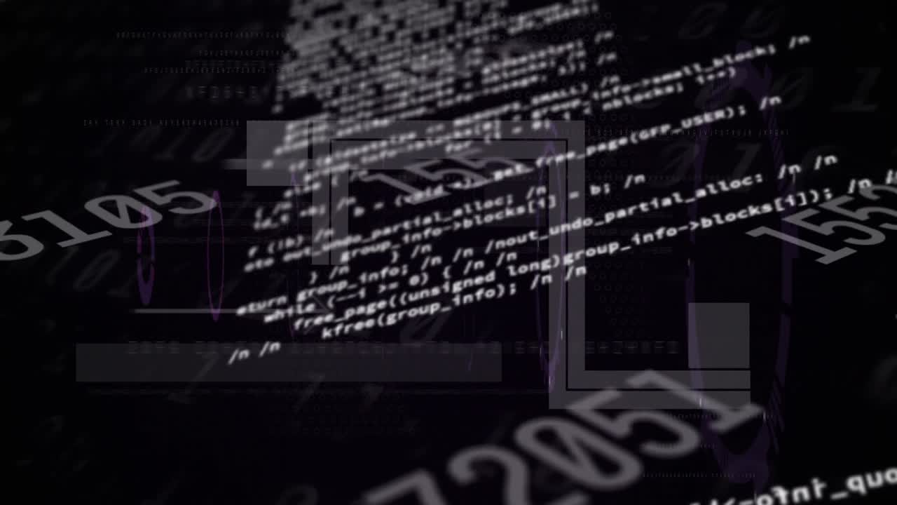 animación de números cambiantes, lenguaje de computadora sobre círculos y códigos binarios en fondo negro