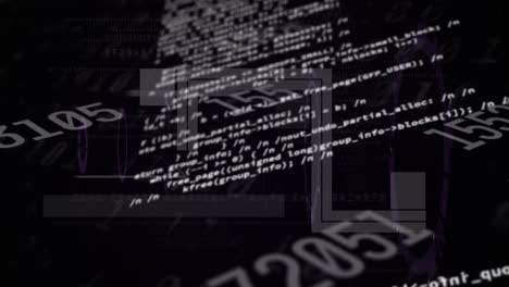 animación de números cambiantes, lenguaje de computadora sobre círculos y códigos binarios en fondo negro