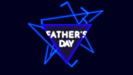 animation text fathers day on fashion and club background with glowing blue neon triangles