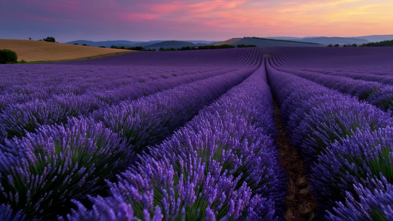 Vast Lavender Field at Sunset