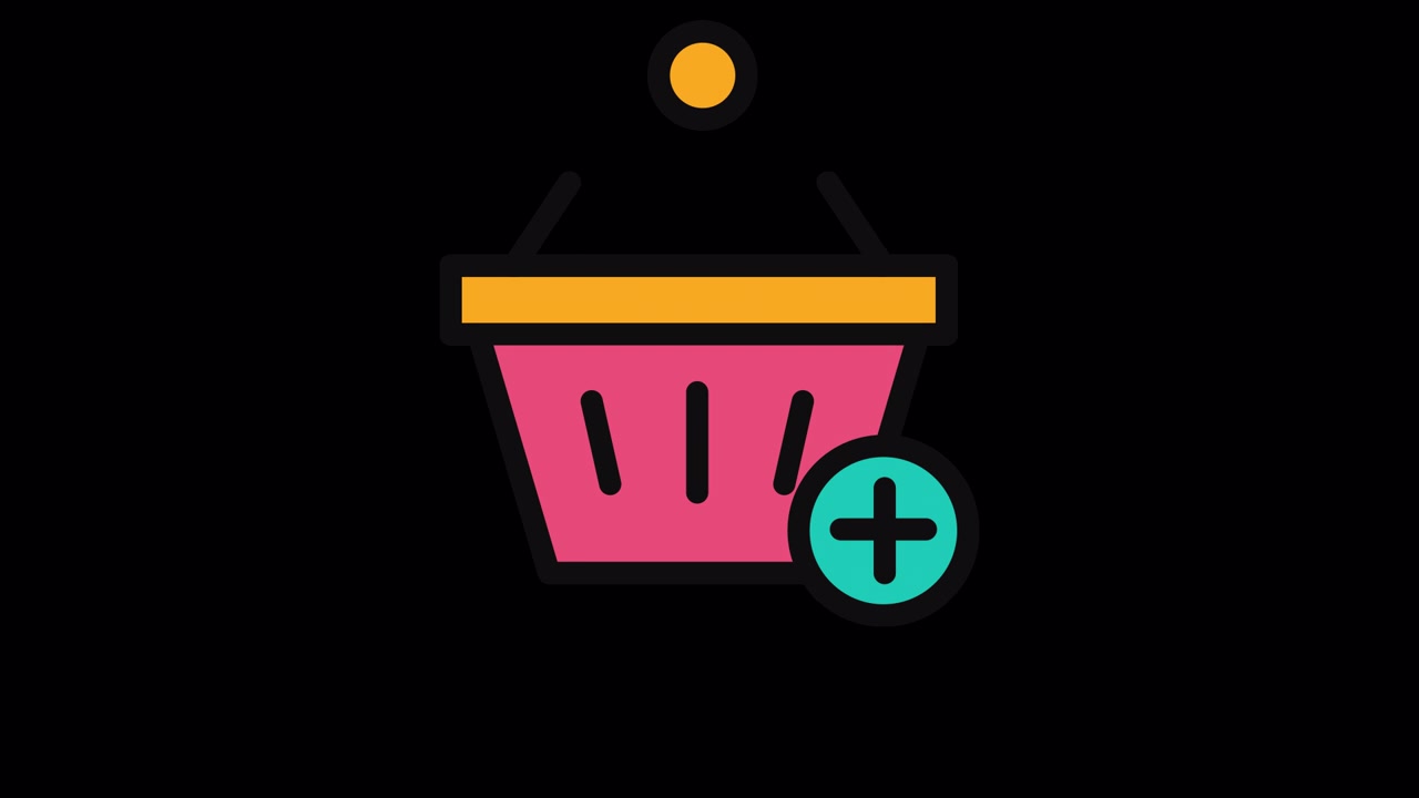Icono animado de cesta de compras con artículo añadido
