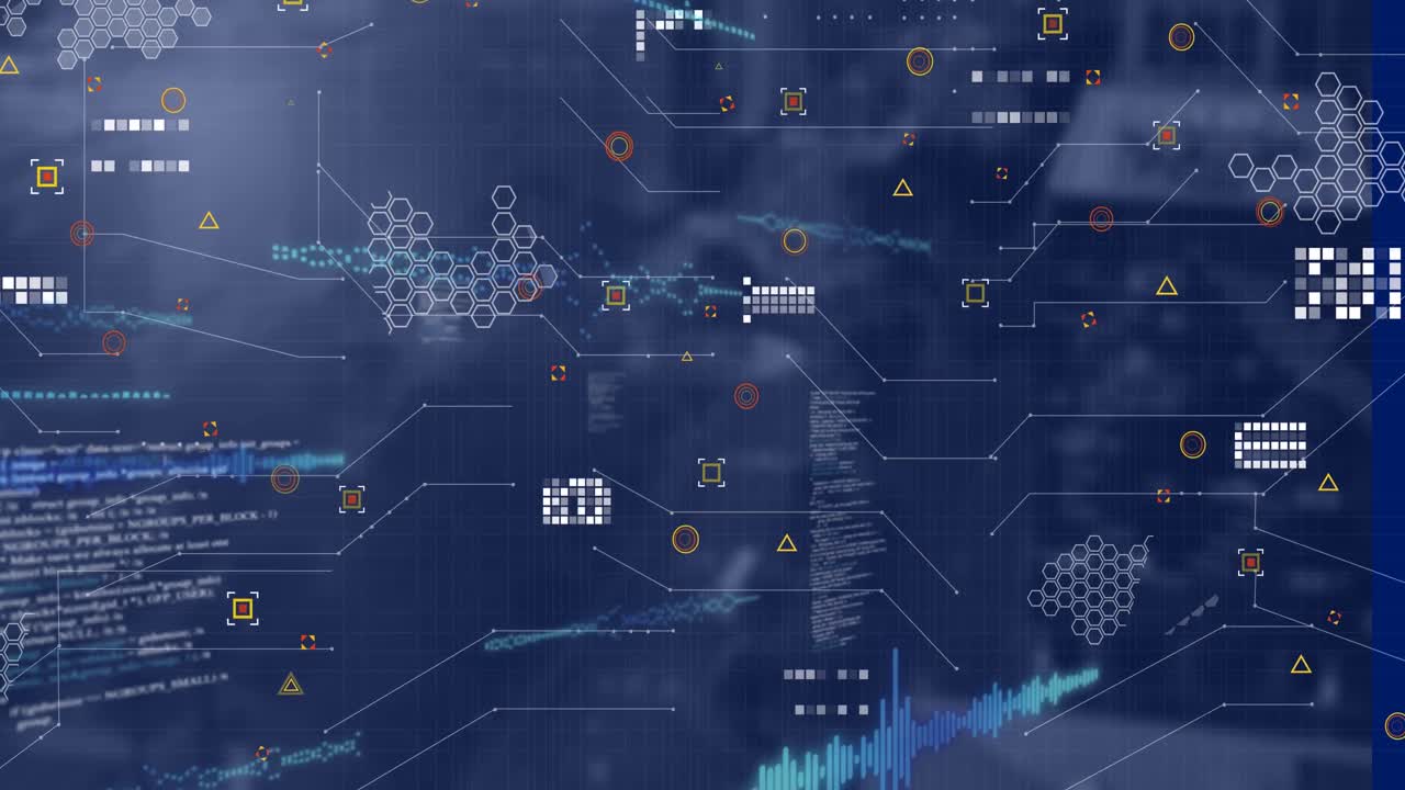 Animation of data processing over blurred background